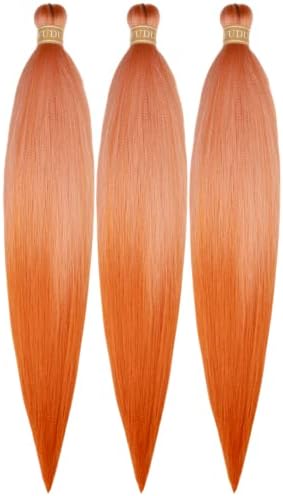 Ombre Sunset Orange Braiding Hair Pre stretched Kanekalon Knotless Braiding Hair for Braids Packs of 3,26",10 OZ