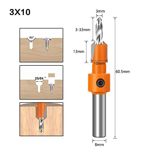 Foret d'Toupie Bois 10mm Jeu de 5 Pcs Carbure HSS avec Queue 8mm - 5