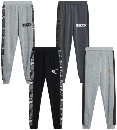 TKO Boysâ€™ Sweatpants â€“ 4 Pack Active Fleece Joggers Pants (Size: 8-16), Size 8, Charcoal/Grey/Black Camo Pannel