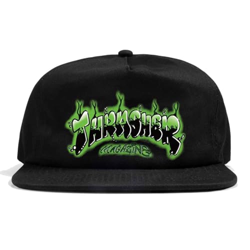 Image of Thrasher Skateboard Magazine Snapback Airbrush Skate Hat, Black, One Size