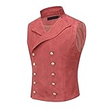 YFFUSHI Men's Suede Suit Waistcoat Double Breasted Gothic Steampunk Dress Vest Velvet Party Tuxedo Vest, XL, Red
