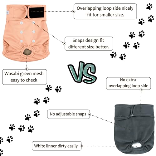 Female Dog Diapers 5Pcs - Premium Reusable Diapers for Doggie in Heat - Highly Absorbent Dog Diapers Female for Pet Incontinence with Adjustable Snaps,S