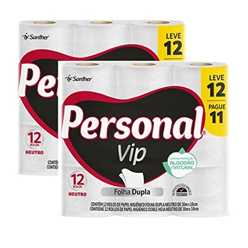 Kit 2 Papel Higiênico Personal Vip Folha Dupla com 12 unidades Compacto Neutro