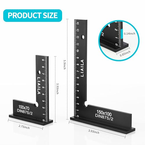 Schlosserwinkel Set, 2 Stück Größe 100 x 70mm und 150 x 100mm, Zimmermannswinkel mit Messskala(cm), Metallwinkel 90 Grad, Anschlagwinkel Metall für Präzise Arbeiten im Metallbau und Werkstatt