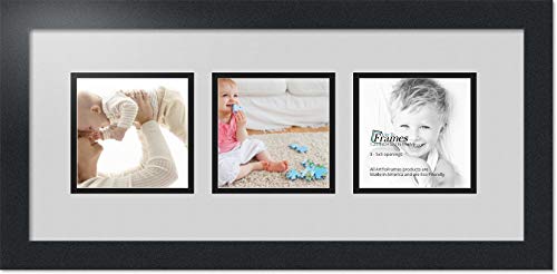 ArtToFrames Collage Photo Frame Double Mat with 3 - 5x5 Openings and Satin Black Frame