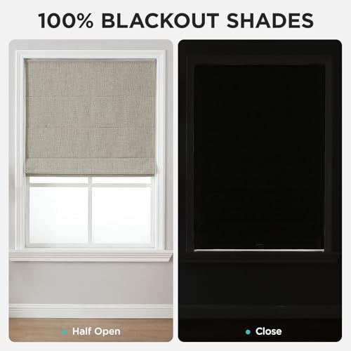 Joydeco Cordless Roman Shades, Linen Fabric Window Blinds, Thermal Insulated Blackout Blinds, Room Darkening Shades for Indoor Windows, Easy to Install, 23\" W×75\" H, Linen
