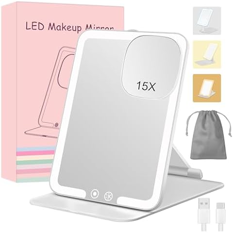 Rechargeable Lighted Makeup Mirror with Magnification Cover