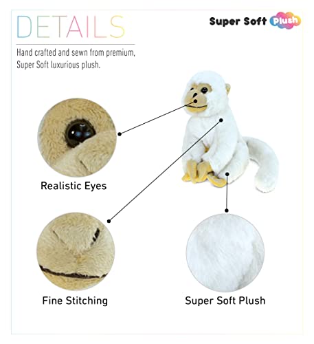 Dollibu Plush Squirrel Monkey Stuffed Animal - Soft Huggable White Monkey Playtime Zoo Plush Toy, Cute Jungle Animal Cuddle Gift For Kids & Adults - 12.5″L X 4″W X 6.5″H #TOP1