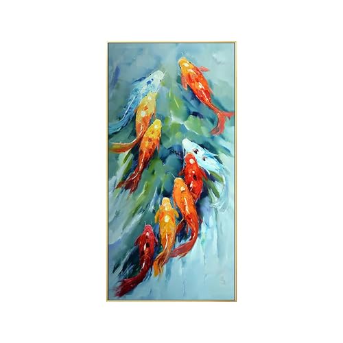 Peinture de poisson koï art mural abstrait affiche toile rivière 60x120cm