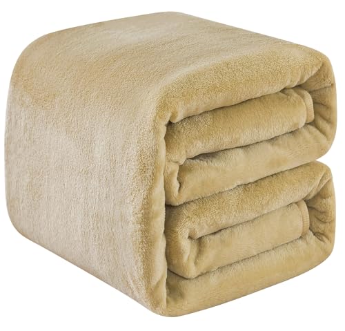 Fleece Blankets for All Season - Premium Lightweight Anti-Static Throw for Twin/Twin XL Size Bed Extra Long Soft Brush Fabric Warm Sofa Thermal Blanket 66" x 90"(Khaki)
