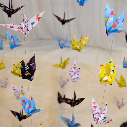 Image of Colorful Geometry Crane Paper Hanging Garlands(3stringsX 5.2ft),Balloon Tree House Alphabet Origami Birds Streamers for Baby Shower Birthday Party Supplies Girl Bedroom Garden Classroom Decor