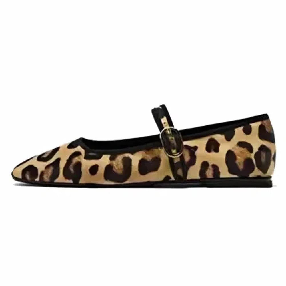Ballerines léopard à bride Mary Jane bout carré confort chic taille 38