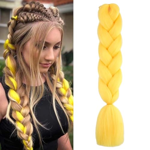 Jaune Meches Pour Tresses Africaine 1 Paquets 24 Pouces Braid Pré éTiré Braids Meches Pre Tiré Long Easy Braids Knotless Yaki Nattes Extensions Rajout...