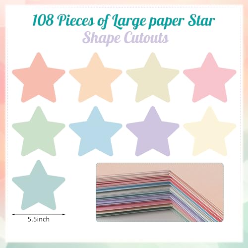 Geyee 108 Pcs Star Cutouts 5.5 Inch Pastel Bulletin Board Stars Cutouts Decorations Paper Die Cut for Teachers DIY Craft Office Chalkboard Wall Decor — view 2
