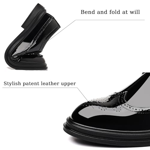 Men's Black Patent Leather Wingtip Dress Oxford Shoes Classic Modern Lace-up Plain Toe Business Casual Brogue Leather Shoes2
