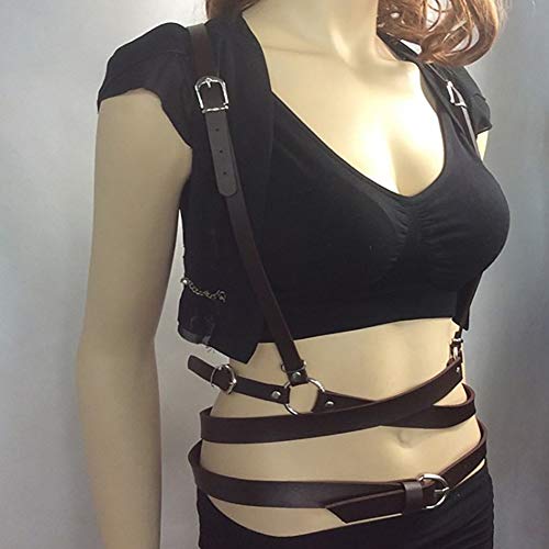 Women's Punk Waist Belt Body Chain Faux Leather Harness Adjustable with Buckles and O-Rings(SS-05Coffee)3