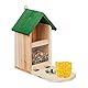 Relaxdays Eichhörnchen Futterhaus, Holz, Eichhörnchenfutterstation mit Maiskolbenhalter, Napf, Sitzplattform, Natur/grün, 1 Stück