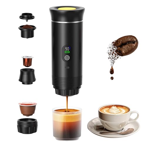 Gevvnss Cafetera portátil 3 en 1, cafetera compacta para viajes, compatible con café molido, cápsulas grandes y pequeñas, autocalentamiento, USB-C, ideal para caravana, camping, senderismo, oficina