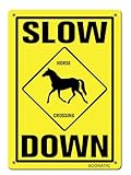 ACONATIC Slow Down Sign,Horse Crossing Sign,Outdoor Street Decorations Sign 'Slow Down - Horse Crossing' 16'X12' Aluminum Metal Sign