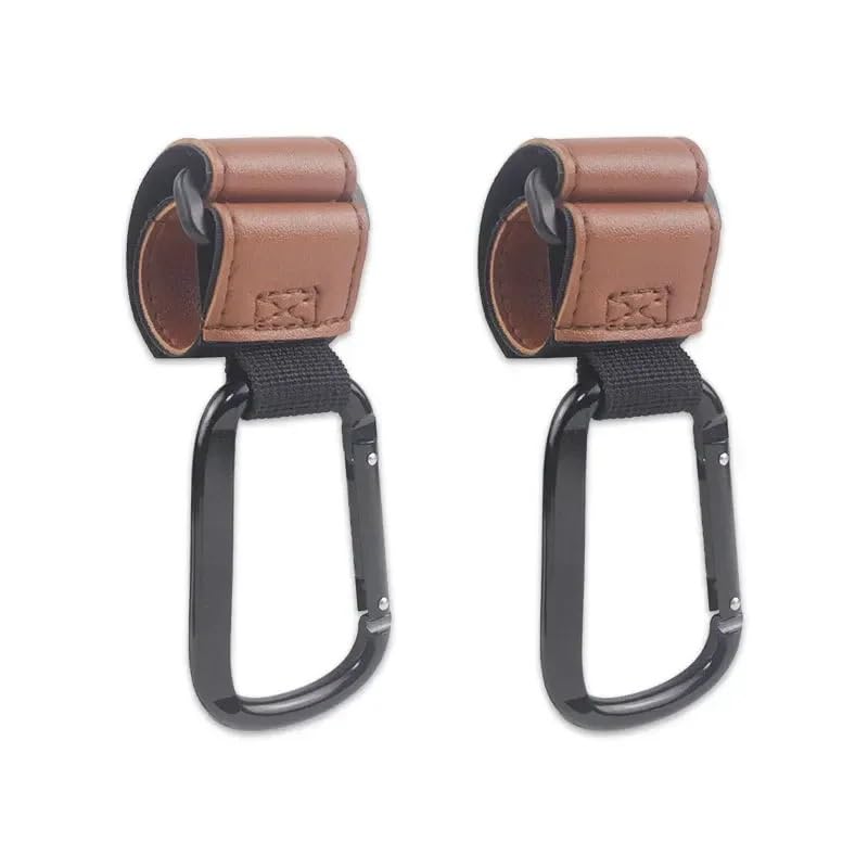 1/2pcs Baby Stroller Hooks Portable Infant Carriage Hook Multifunctional Leather Aluminum Alloy Hook Stroller Accessories(Brown-2Pcs)