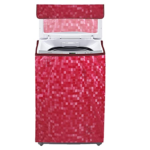 Image of Polyester Washing Machine Top Load Cover with Zipper Waterproof & Dustproof Washable Protector for 5kg-8kg Capacity (Red, 23x23x35 Inch)