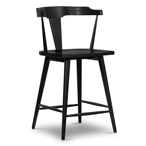 Poly & BARK Enzo Counter Stool – Modern Upholstered Counter Height Bar Stool with Curved Backrest, Padded Seat, Premium Upholstery, Solid Wood Legs, and Kitchen Island Seating - Black by POLY & BARK - Used condition - US$109.08