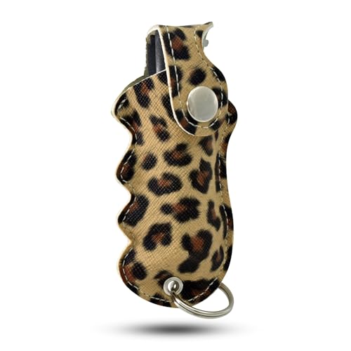 Pepper Defense 1/2 oz. Pepper Spray with Grip Holster and Keychain Attachment - Safety Twist Lock Glow Trigger - Maximum Strength 10% OC Formula - Self Defense Personal Protection (Leopard 1-Pack)