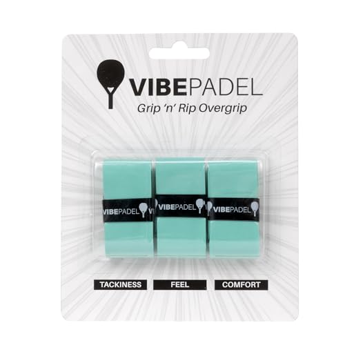 VIBEPADEL Grip 'n' Rip Padel Overgrip Antideslizante Tacky Feel Overgrip para Raqueta de pádel, Pickleball, Squash, Bádminton, Paquete de 3 Colores múltiples (Paquete Verde Azulado)