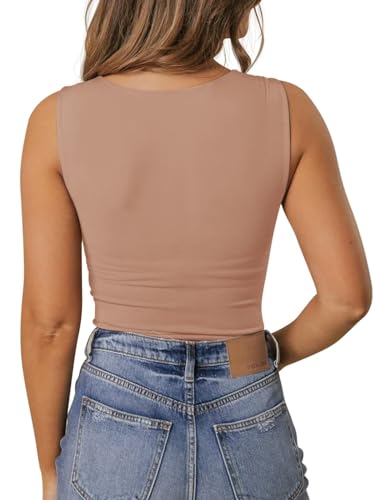 PINKMSTYLE Women's Cute V Neck Tank Tops Sleeveless Fitted Tops Double Lined Summer Shirts Sienna X-Large — view 6