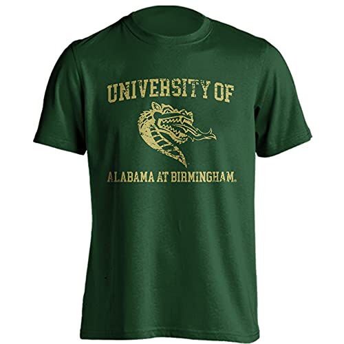 Sport Your Gear Alabama Birmingham UAB Blazers Officially Licensed Distressed Retro T-Shirt Game Day Tee Spirit Wear Fan Gear Apparel (Green -Medium)