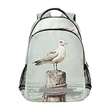 xigua Gaivotas em pilares de madeira (1) mochila para estudantes, mochila escolar com faixa refletiva, mochila impermeável para laptop para crianças, acampamento ao ar livre, viagem, mochila casual