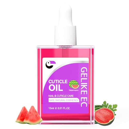 Gelike ec Aceite de cuidado de cutículas para uñas: aceite para cutículas con aroma a sandía para la humedad, fortalece las uñas nutritivas con aceites orgánicos y vitamina E, vegano, 15 ml