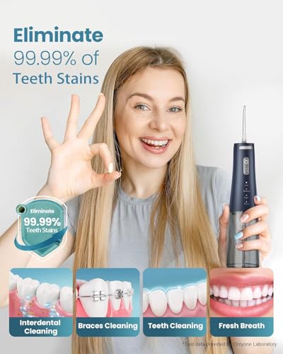 Onlyone Water Dental Flosser, 300ML Portable Oral Irrigator for Teeth, 4 Modes and 5 Jet Tips,Rechargeable Irrigation Cleaner,Electric Flossing Machine Power Flossers & Irrigator Accessories Blue - 5