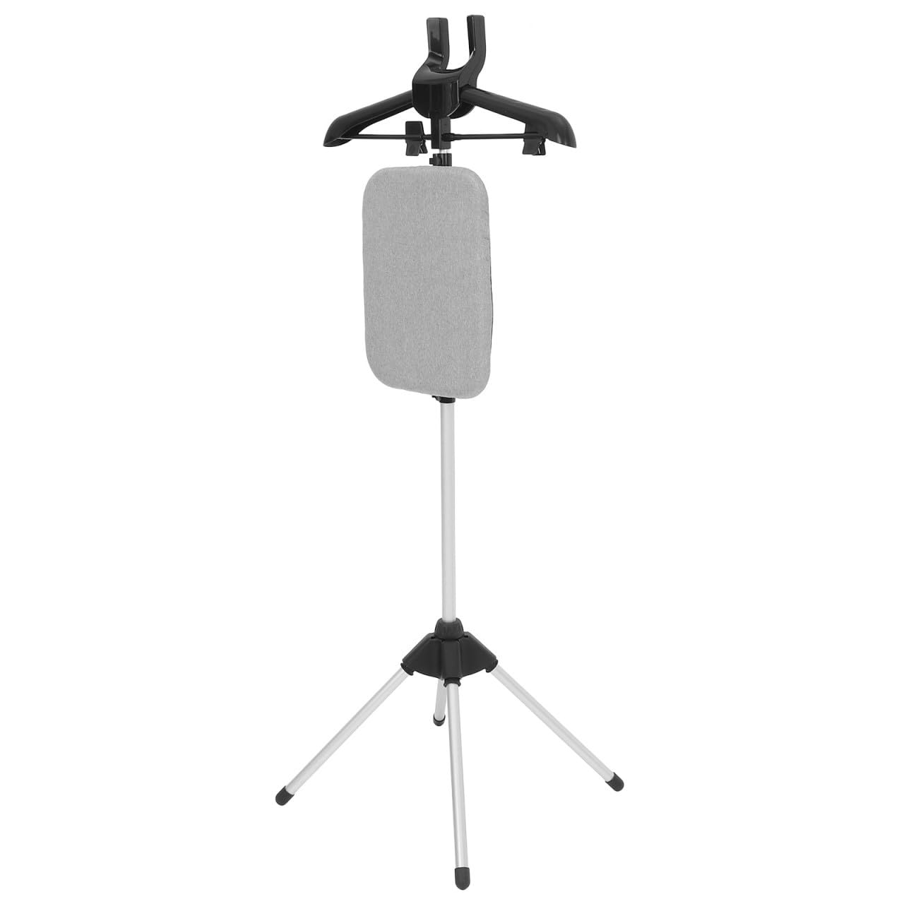 POPETPOP Soporte para Planchar Ropa Vapor, Perchero Plegable Tabla de Planchar Integrada, Altura Ajustable de 90-160cm, Base de Cuatro Patas Estable