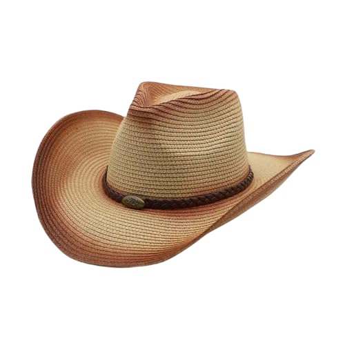 Image of Straw Cowgirl Hat for Women Cowboy Hats for Men Wide Brim Sun Hat Shapeable Western Hat Beach Hat