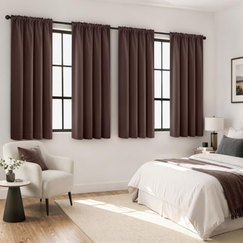 Image of MIULEE Dark Brown Blackout Curtains 63 Inch Length for Bedroom 4 Panels | Room Darkening, Light Blocking, Black Out Thermal Insulation, Privacy Window Drapes, Top and Bottom Rod Pocket
