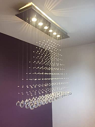 Image of CRYSTA WORLD Raindrop K9 Crystal Modern Chandelier for Living Room /Bedroom /Hall, (Triangle, L22 /W5 /H18)