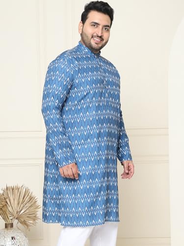 Sojanya Plus (Since 1958) Men's Cotton Navy Blue And Cream Printed Only Long Kurta