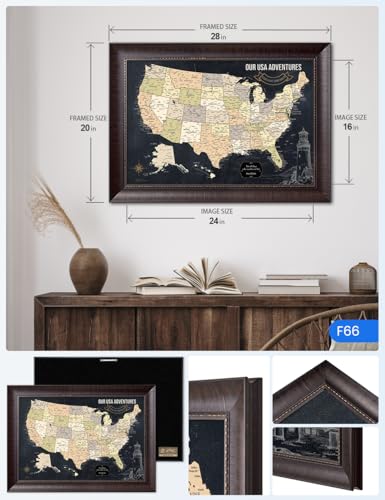 Image of IPIC - Personalized Canvas USA Map Painting for Wall Decor, Pinnable Board Amerika to Mark Travels, Custom Artwork with Names, USA Travel Map for Home, Office, Study, and RV, Ready to Hang