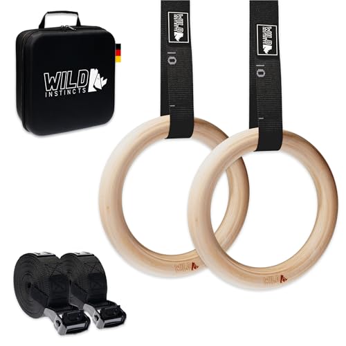 Wild Instincts Anillas de Gimnasia de Madera 28mm / 32mm para Gimnasia y Calistenia/Gym Rings/Aros de Gimnasia/Exercise Rings/Anillas de Calistenia/Anillas Madera Fitness/Fitness Rings
