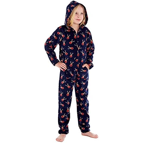 SaneShoppe Unisex Rudolph All Over Print All in One Hooded Polar Fleece Onesie Navy 7/8yrs Cover