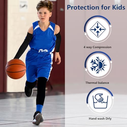 Image of 4 Pairs Kids Leg Sleeves Compression and Arm Sleeves,Youth Leg Sleeves Arm Wraps with Anti-slip Silicone Strips