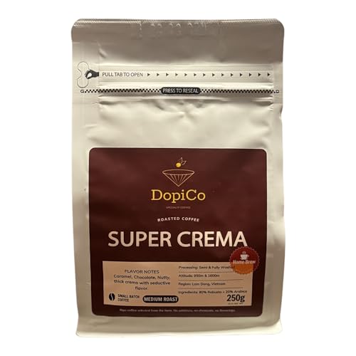 DopiCo Super Crema – Café vietnamita en grano, tueste medio, 250g – Sabor intenso a chocolate y frutos secos – Café artesanal 100% natural