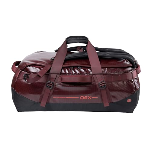 OEX Ballistic Ultra Duffel Bag, 65L, Polyester Ripstop with TPU Coating, for Travel and Outdoor Use, Adjustable Detachable Shoulder Straps, 64x27x30cm (Red, 65 Litre)