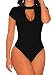 Shawhuwa Womens Sexy Key Hole Bodycon Party Club Bodysuit Tops M Black