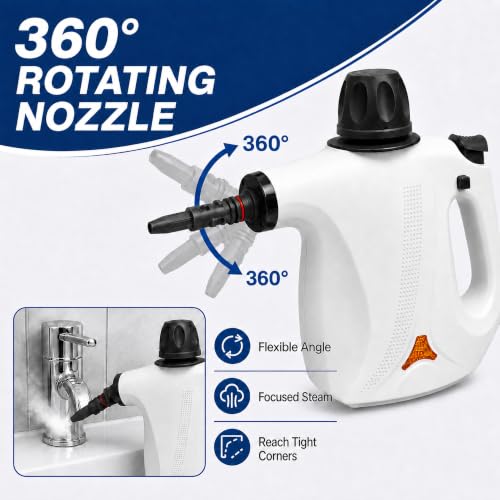Image of Handheld Steam Cleaner, Pressurized Multi-Purpose Natural Steamer with 12 pcs Accessories, Steamer for Cleaning Car, Bathroom, Countertop, Upholstery, Shower, Couch, Tile Grout, Window, Grease(Beige)