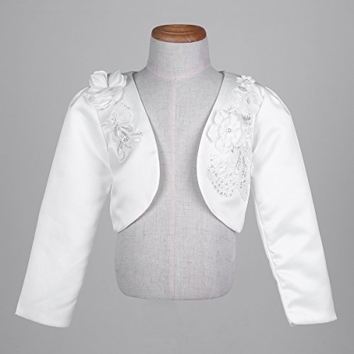 Kids Girls Long Sleeves Bolero Jacket Shrug Flower Lace Beaded Short Cardigan Sweater Flower Girl Dress Cover Up2