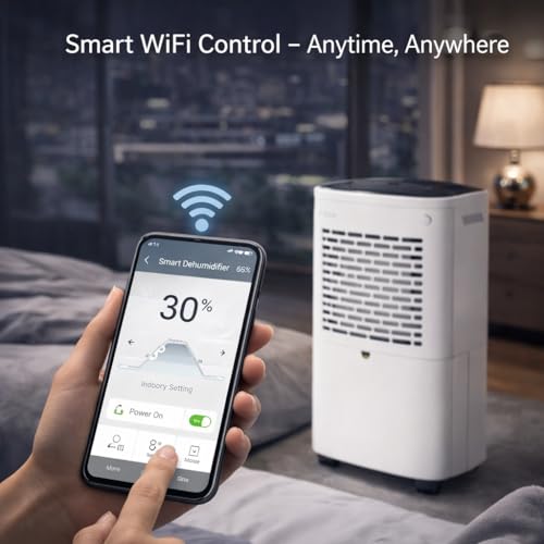 Image of HINISO 10L Smart Compressor Dehumidifier with HEPA 13 Air Purifier Filter Combo for Up to 2000 Sq.ft | WiFi App Control | Removes Moisture, Dust & Odours | Auto Defrost, Clothes Dry Mode, 2.5L Tank