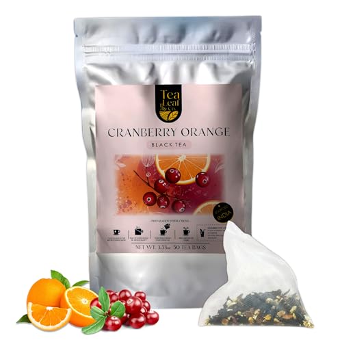 Image of Tealeaf & Co. Cranberry Orange Black Tea Bags Blended with Fresh Herbs and Spices - Organic Black Tea Bags with Orange Peel, Star Anise & Hibiscus - Low Caffeine - Gluten Free - 50 Teabags