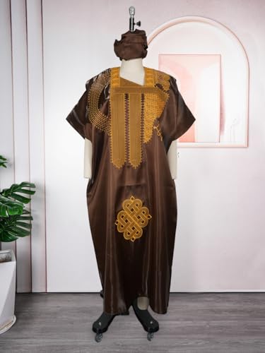 Image of HD African Print Dress for Woman Embroidery Pattern Maxi Dress